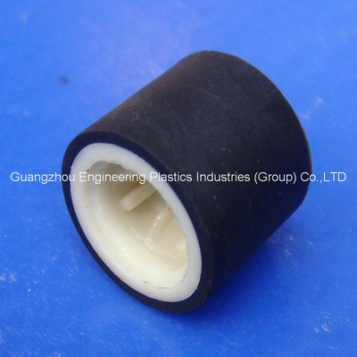轴承聚氨酯胶_米黄色尼龙外黑色硬度80°聚氨酯胶 pu胶轮 